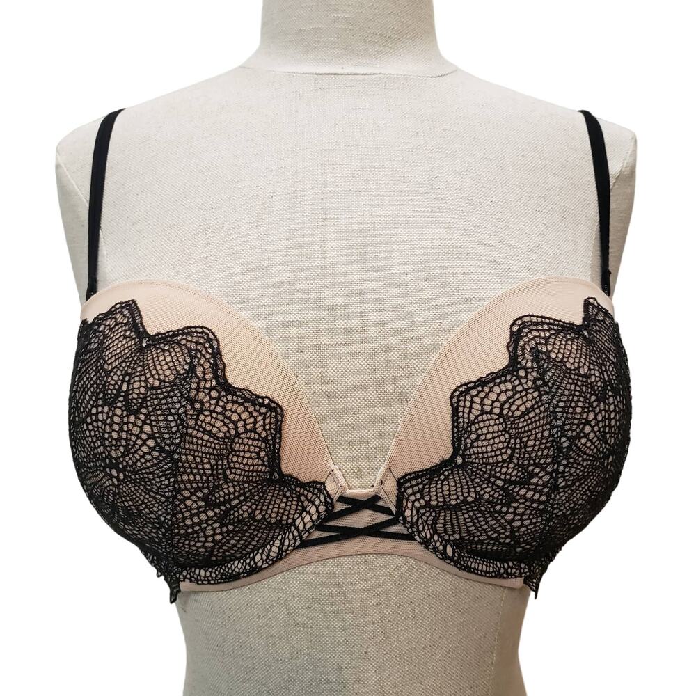 Victoria Secret Bra Womens 32D Very Sexy Black Tan Lace Adjustable